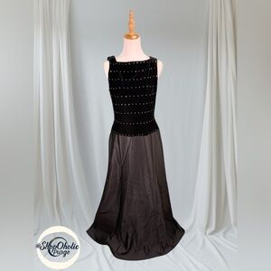 Tadashi Shoji Black Dress Black Velvet Gown with Rhinestone Detail Size 10